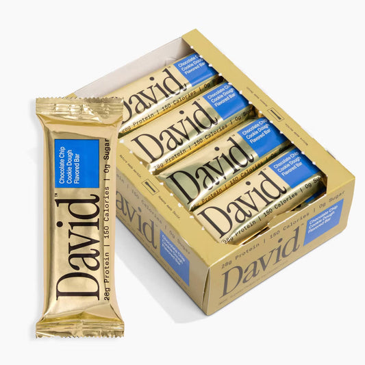 David High Protein Bars, Chocolate Chip Cookie Dough, 28g Protein | Pack of 12